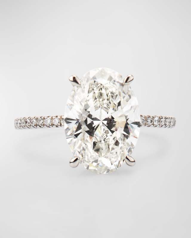 Lab Grown Diamond Platinum Oval and Pave Ring, Size 6